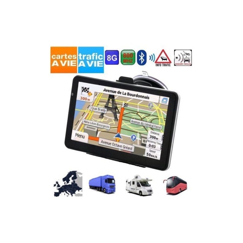 GPS Poids Lourds 7 Pouces Europe 52 Carte Système de Navigation Automatique  à Ecran Tactile Utilisation dans Poids Lourds et Voiture : :  High-Tech